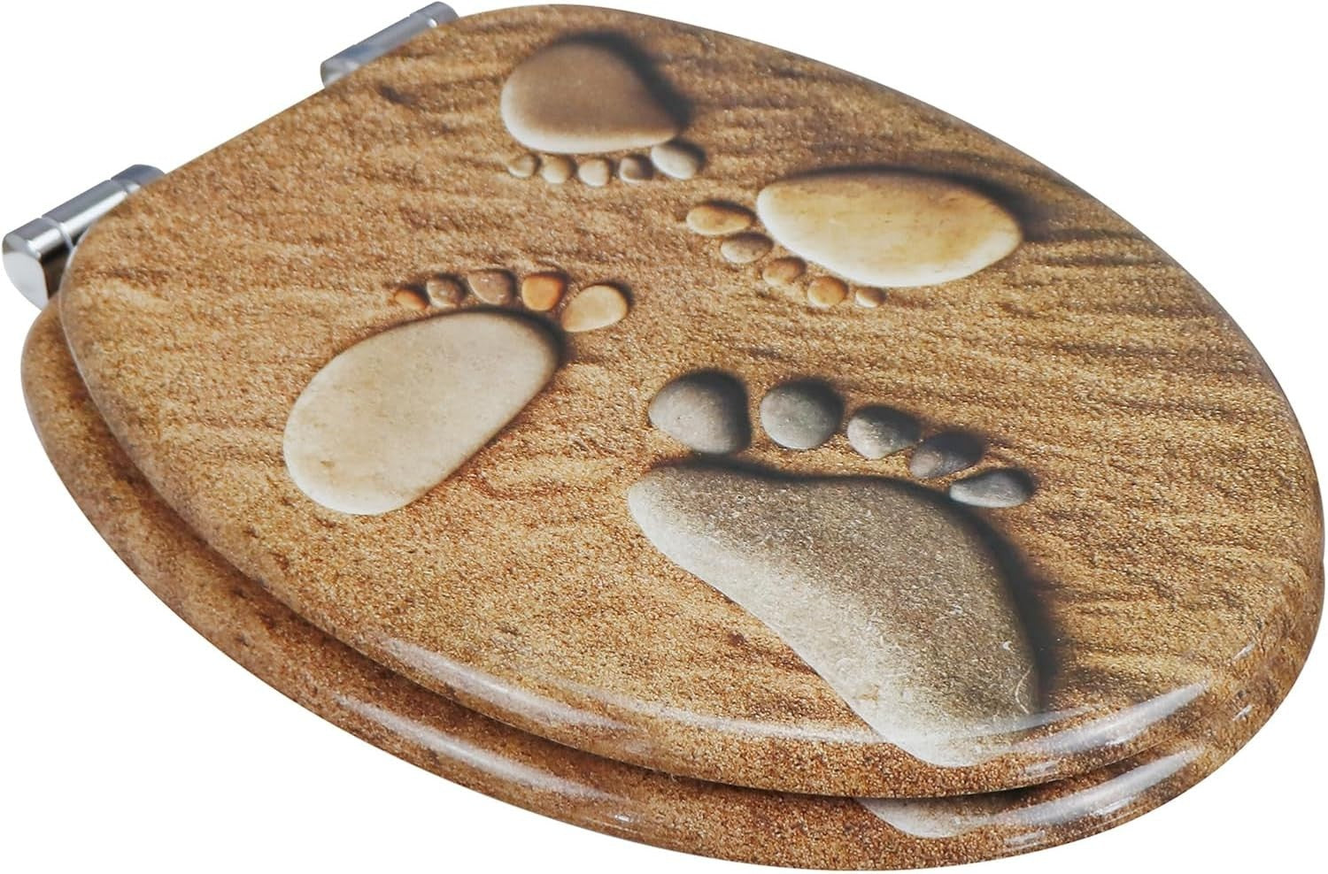 Soft Close Wooden Toilet Seat Durable Adjustable Hinges 43.5x37.5cm