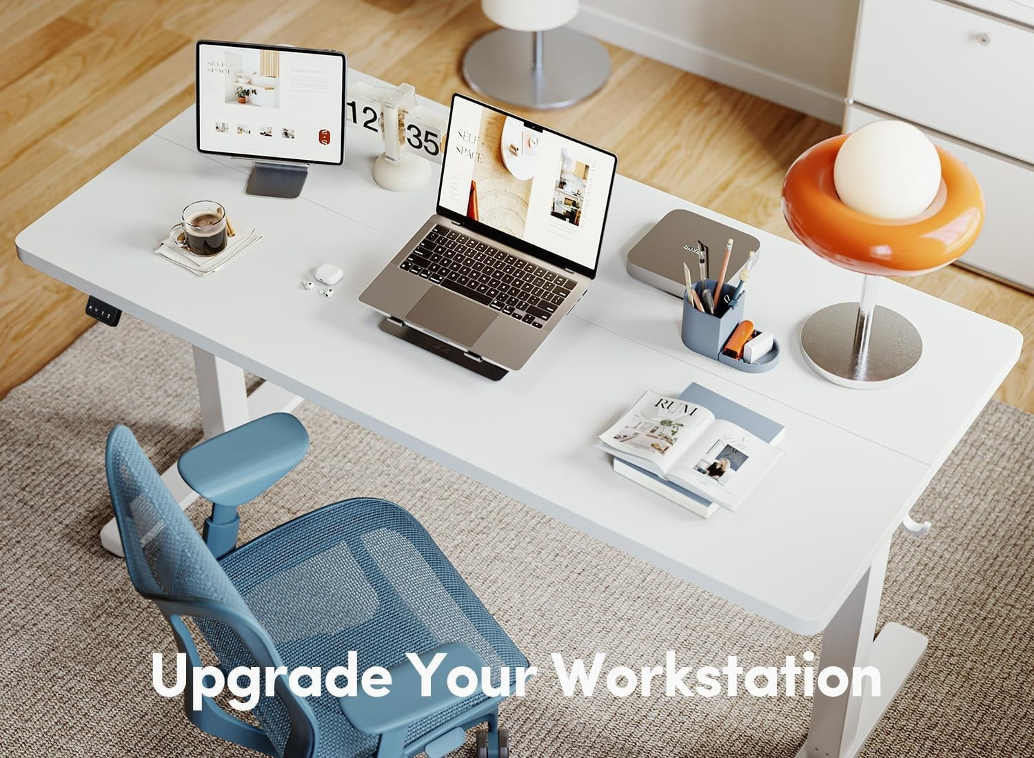 White Electric Standing Desk 100cm Adjustable Sit Stand Table with Memory