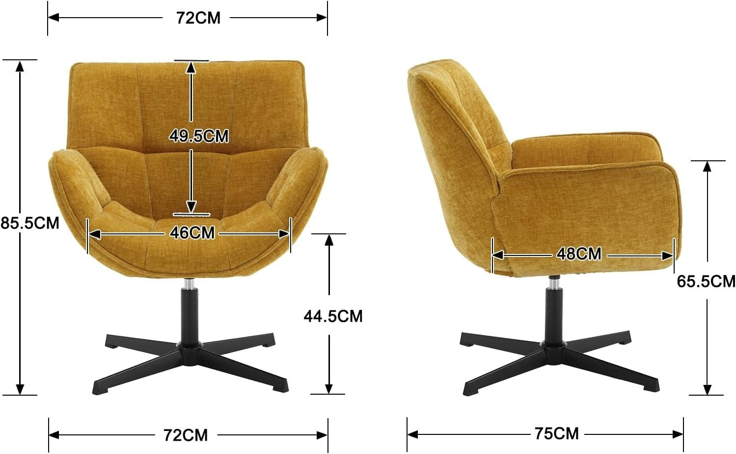 Swivel Chenille Tub Chair 360° Rotating Accent Armchair Yellow Lounge Seat