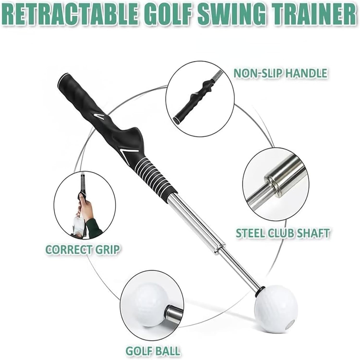 Telescopic Golf Swing Trainer Club Grip Aid Click
