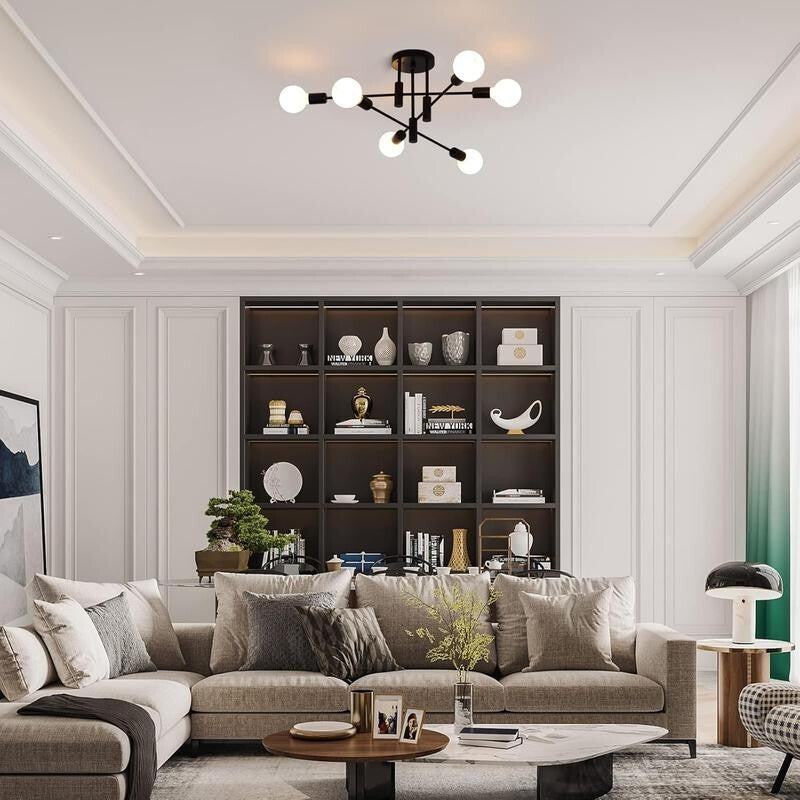 Modern 6-Light Sputnik Chandelier Black Ceiling Light E27 for Home