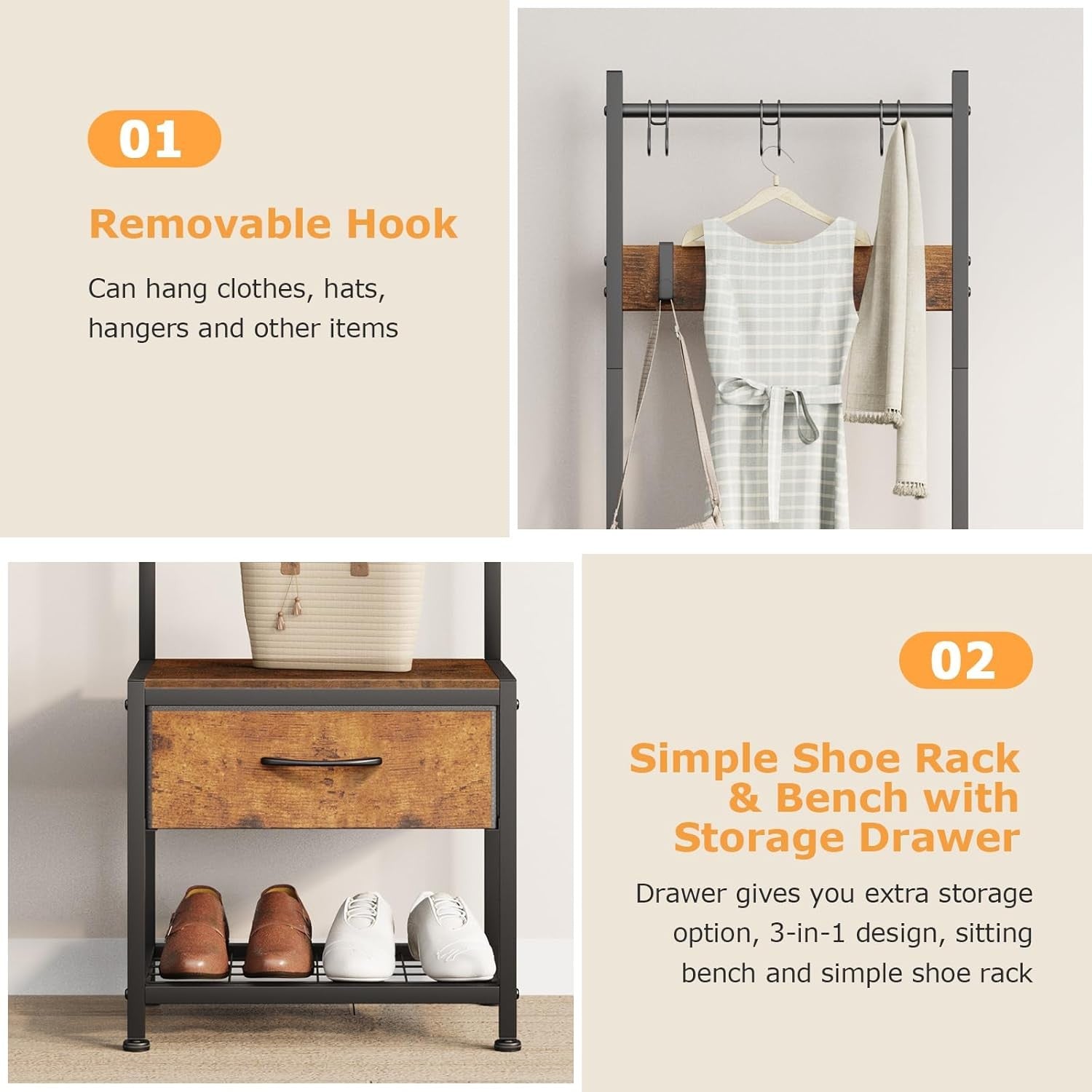 Wall Mounted Oak Coat Rack with Shelf | 9 Hooks Wooden Hanger for Hallway