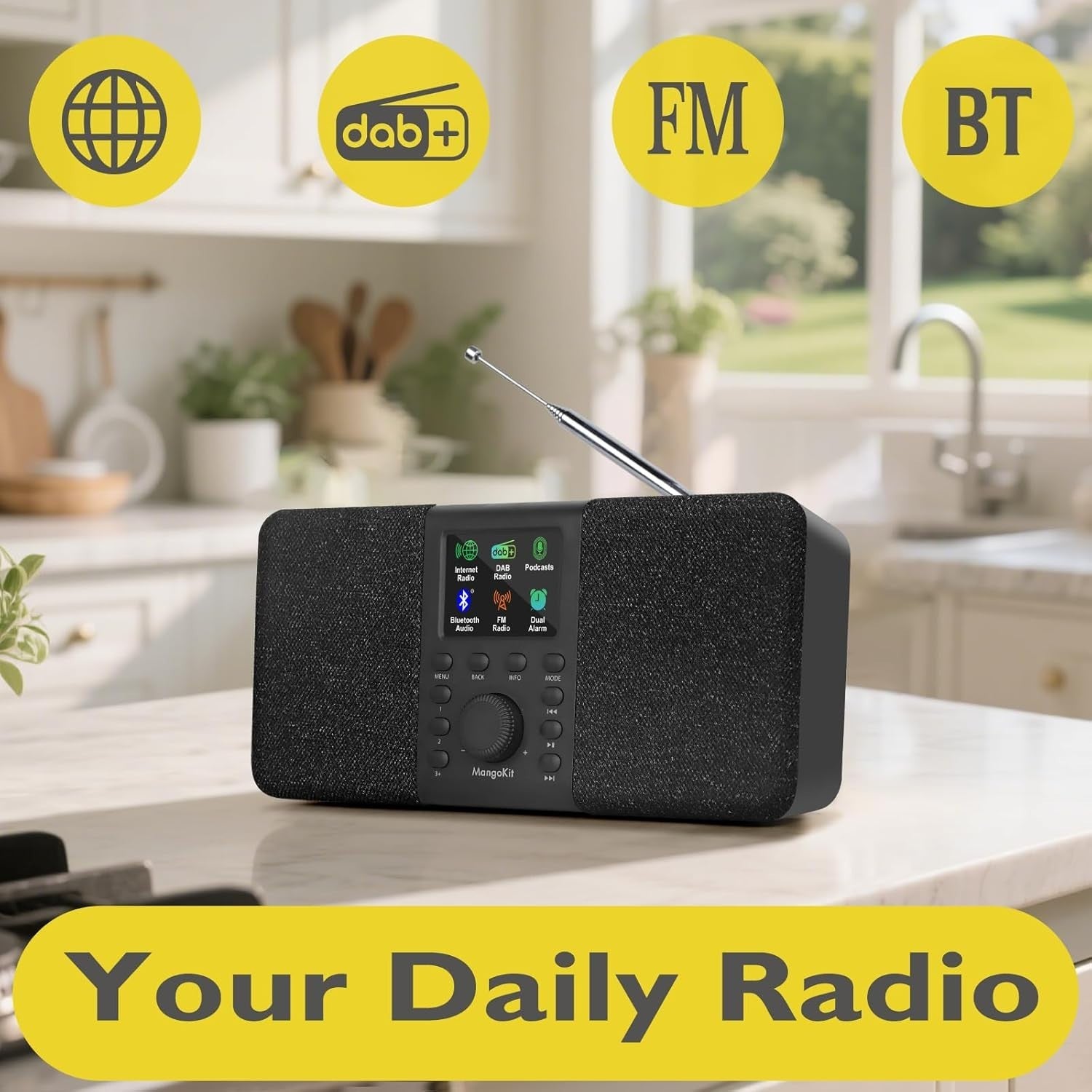 Portable DAB/DAB+ FM Internet Radio with WiFi, Bluetooth & Dual Alarms
