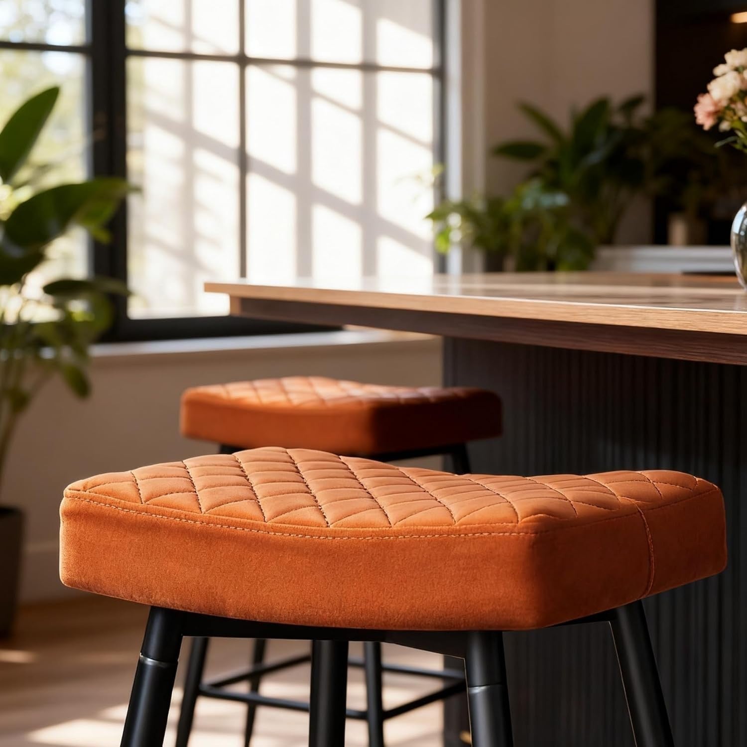 Velvet Green Bar Stool Set 4 – Modern Kitchen Island Counter Chair