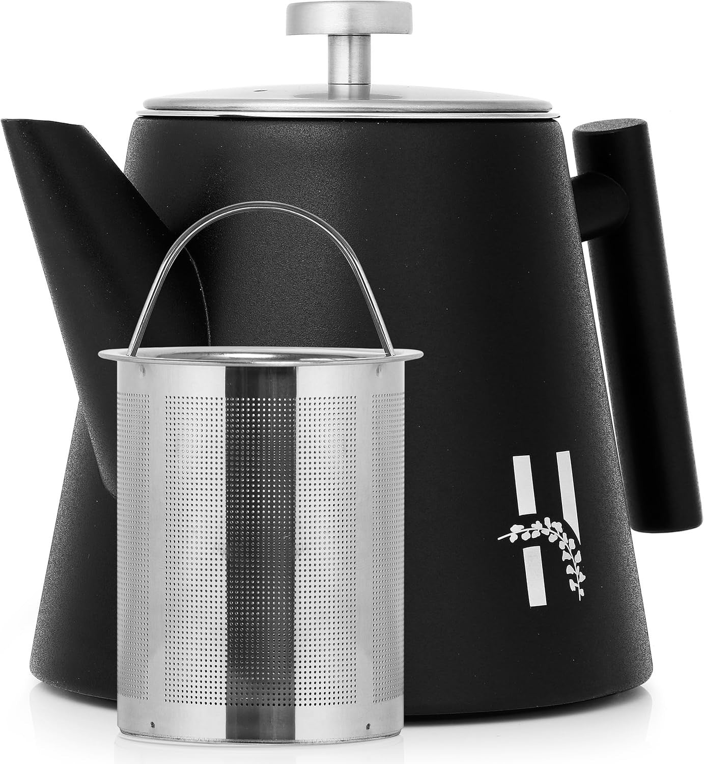 Double Walled Stainless Steel Teapot 1.2L Loose Leaf Tea Pot Black