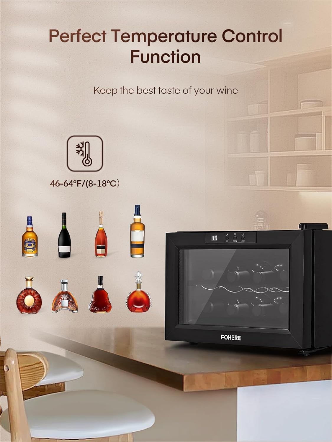 8 Bottle Wine Cooler Fridge Digital Temperature Control Quiet Tabletop
