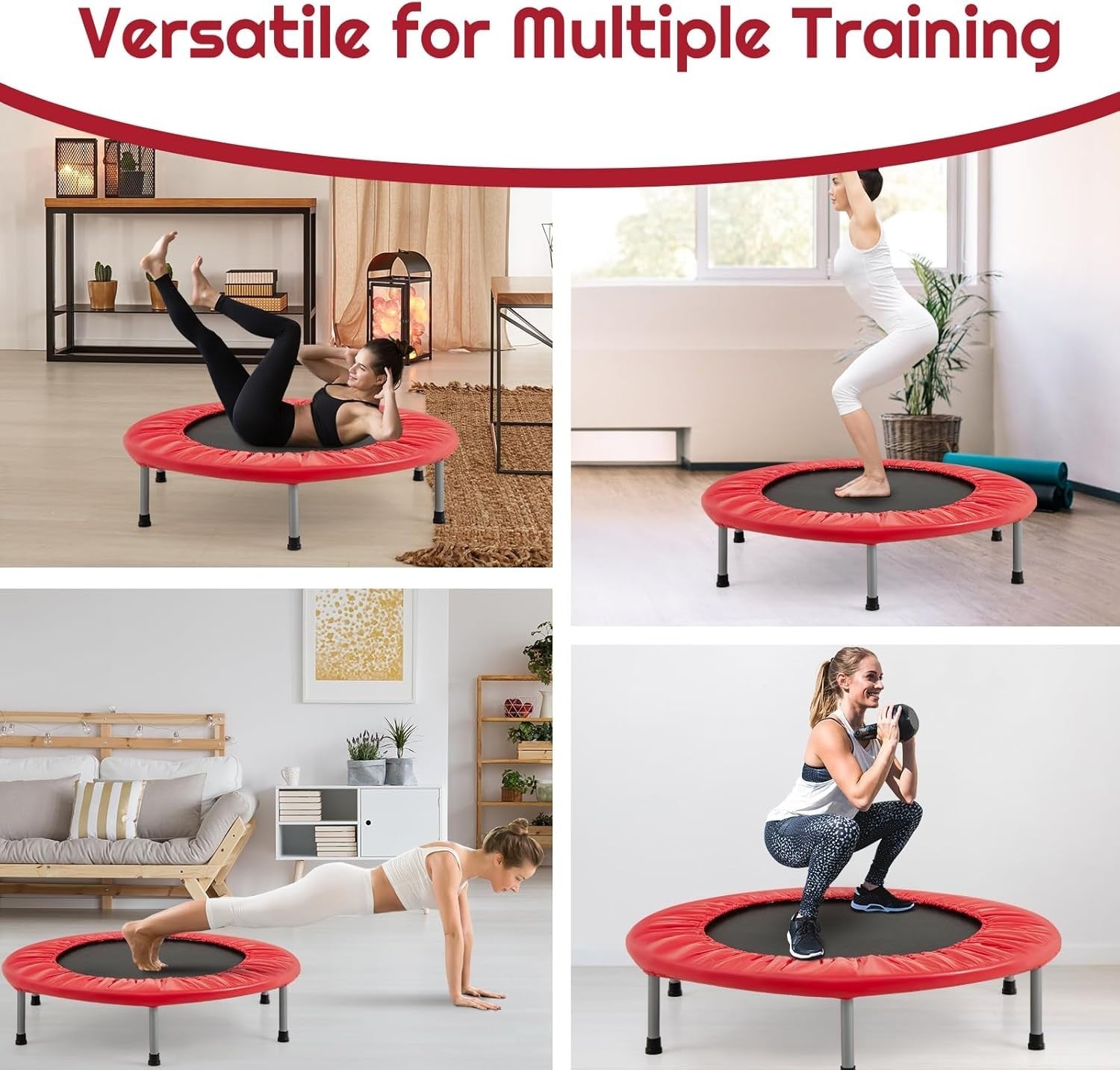 38'' Mini Trampoline Foldable Fitness Rebounder Indoor Outdoor Red