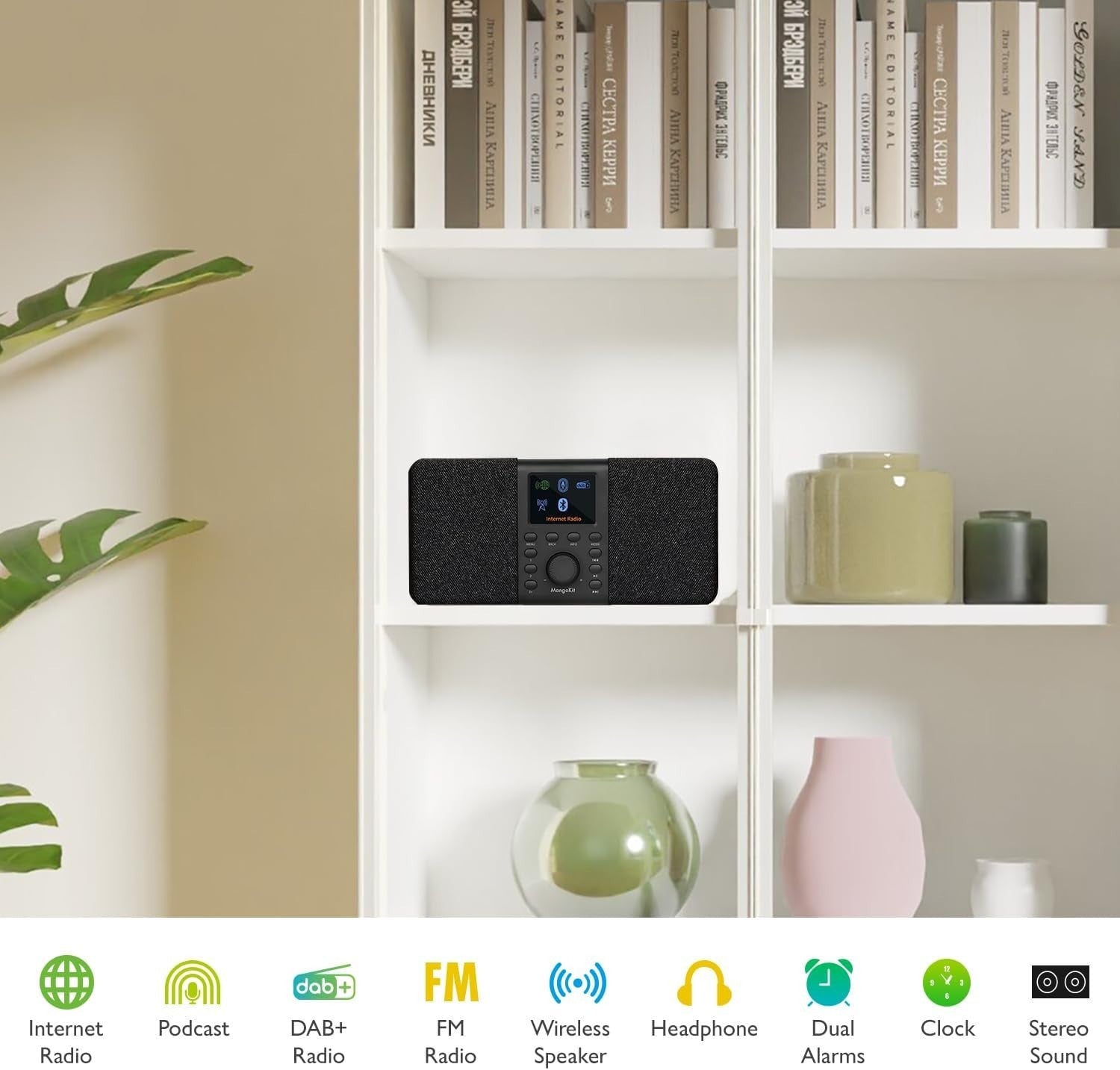 Portable DAB/DAB+ FM Internet Radio with WiFi, Bluetooth & Dual Alarms
