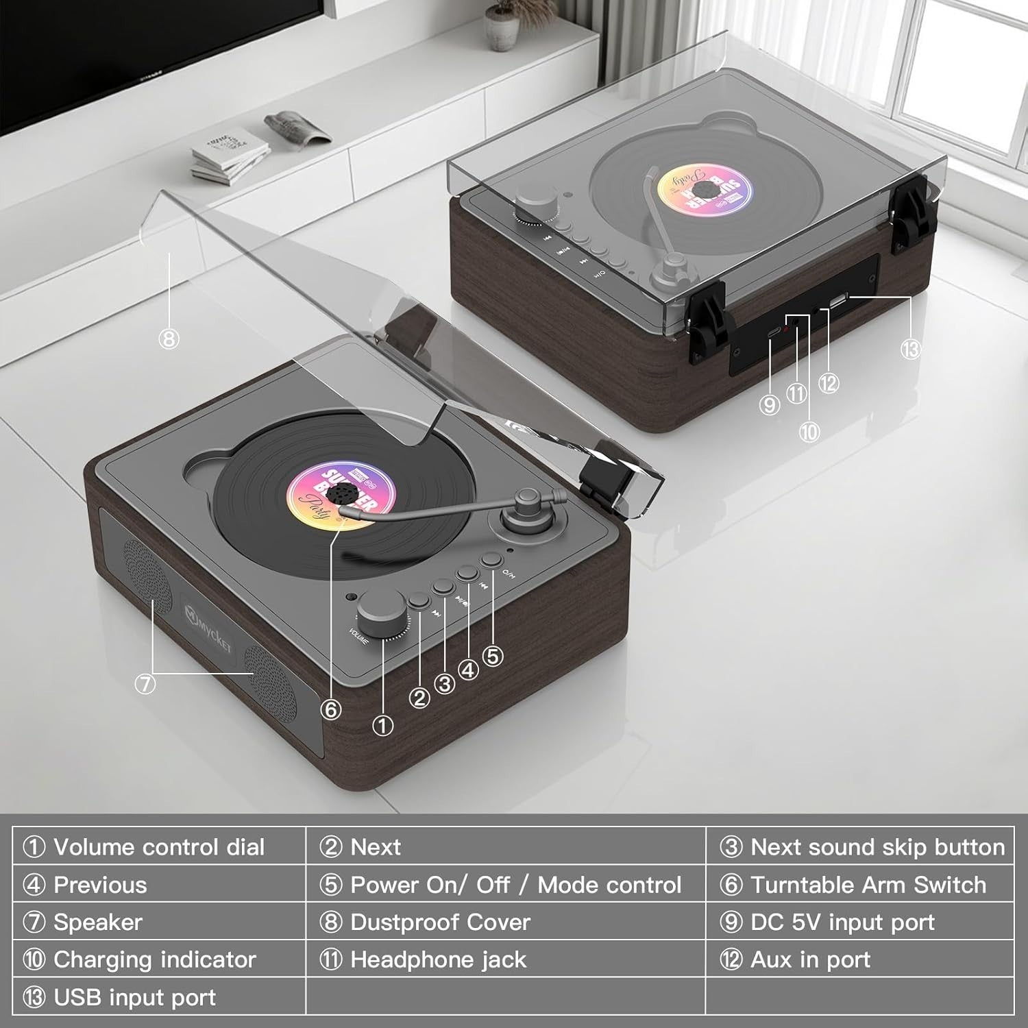 Portable CD Player Bluetooth 5.3 Rechargeable Stereo Speakers Remote AUX