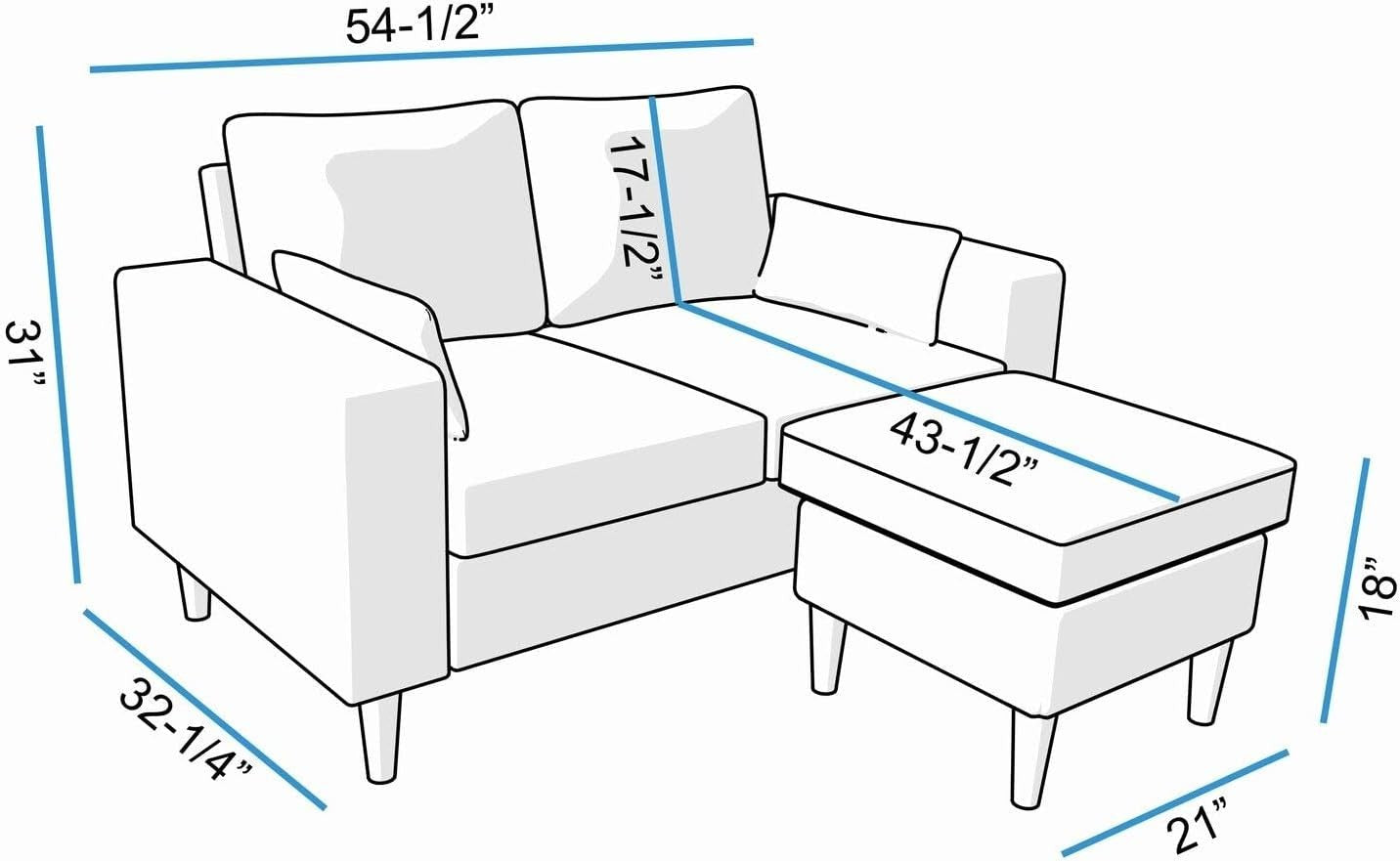 2 Seater Sofa Brown with Footstool Linen Fabric Small Couch + 2 Cushions