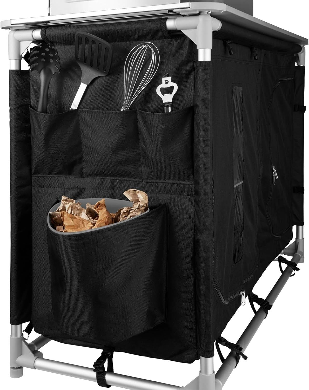 Folding Camping Kitchen Unit Cupboard Storage Table Outdoor BBQ Station
