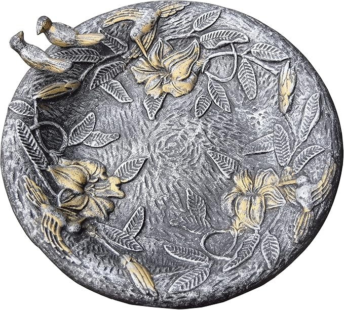 Antique Pewter Cast Bird Bath – Elegant Outdoor Hummingbird Garden Decor