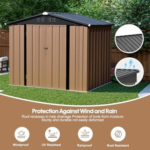 6x8 ft Metal Garden Shed Heavy Duty Lockable Outdoor Storage