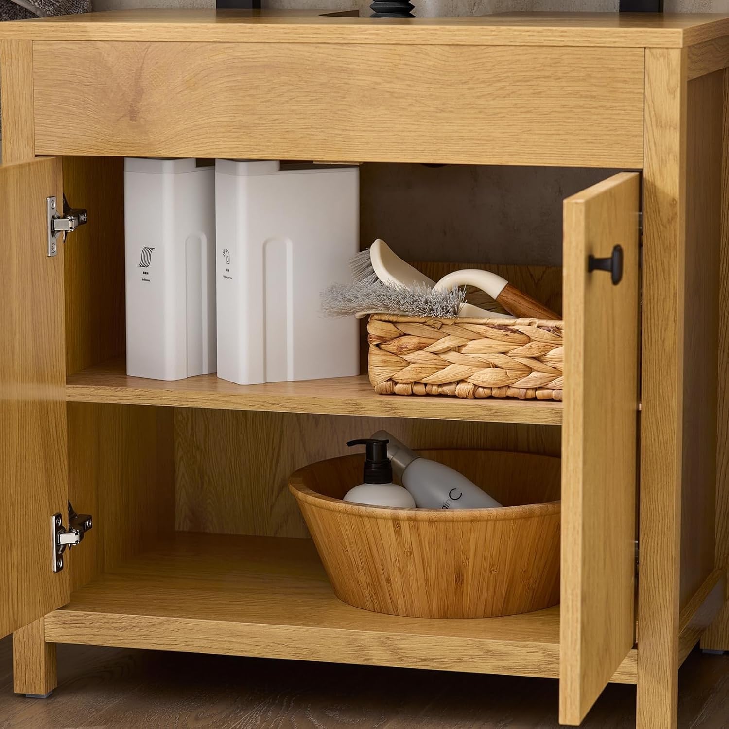 Light Oak Bathroom Vanity Cabinet 60cm Under Sink Storage Unit with Double Doors