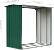 Galvanised Steel Log Storage Shed 172x91x154cm Firewood Store with Roof Green