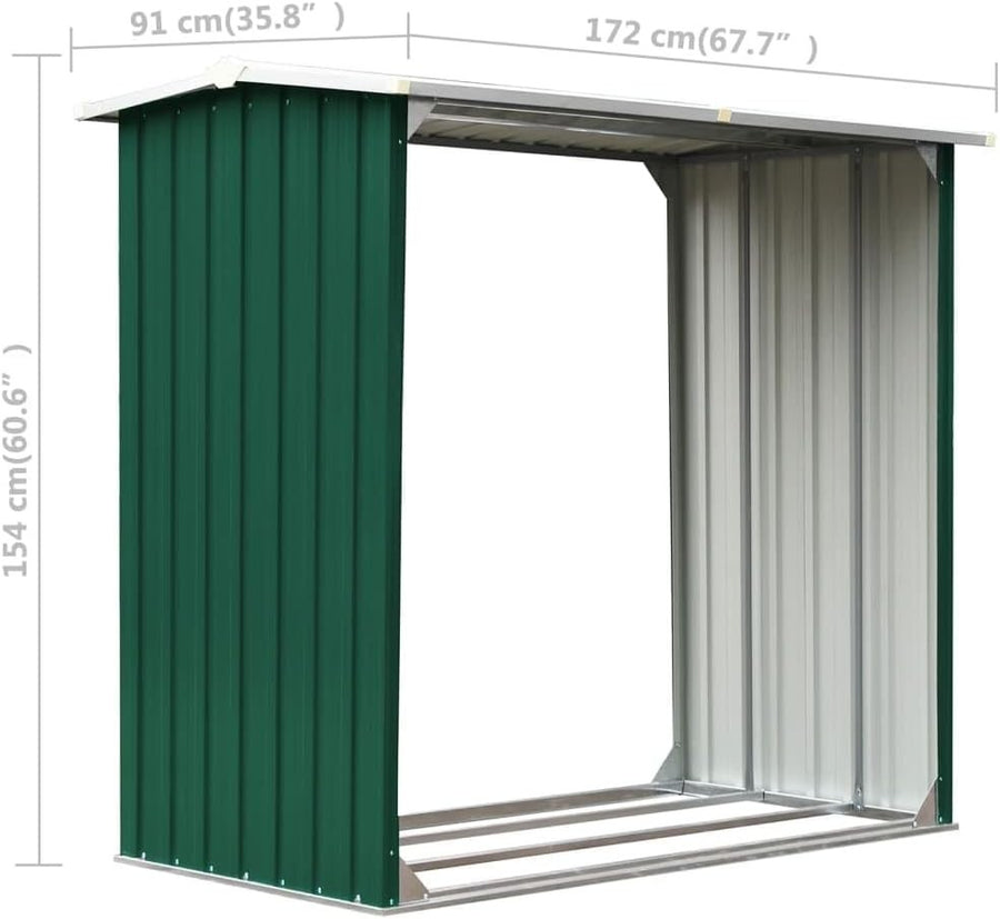 Galvanised Steel Log Storage Shed 172x91x154cm Firewood Store with Roof Green