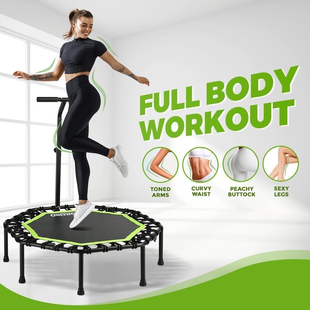 42in Foldable Fitness Trampoline Quiet Rebounder Adjustable Handle 330lb