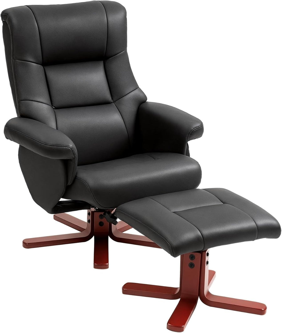 Black Recliner Armchair with Footstool Adjustable Lounge Chair for Bedroom