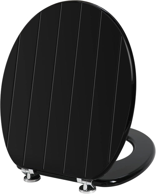 Black Wooden Toilet Seat Antibacterial Adjustable Hinges Oval Bathroom