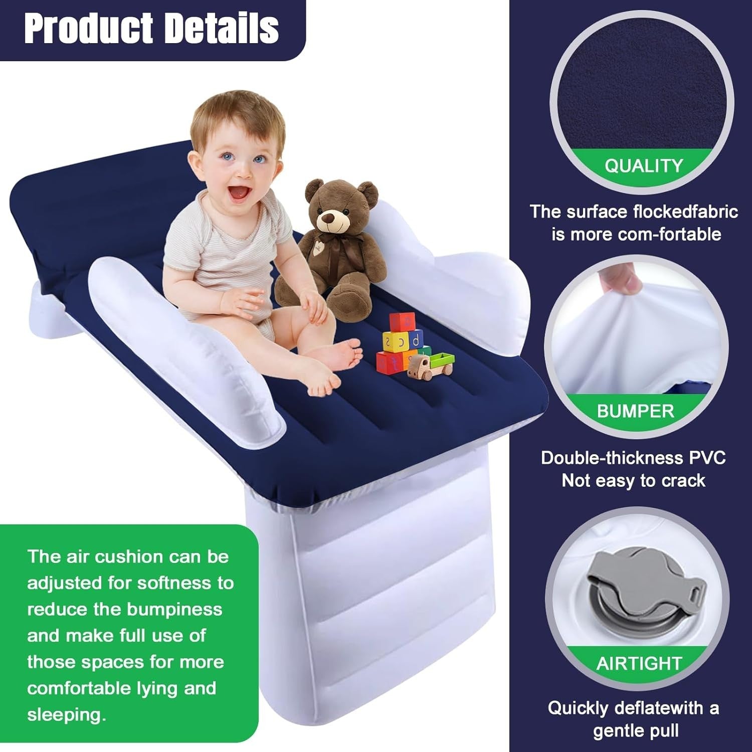 Inflatable Toddler Airplane Bed with Safety Guard & Travel Pump – Portable