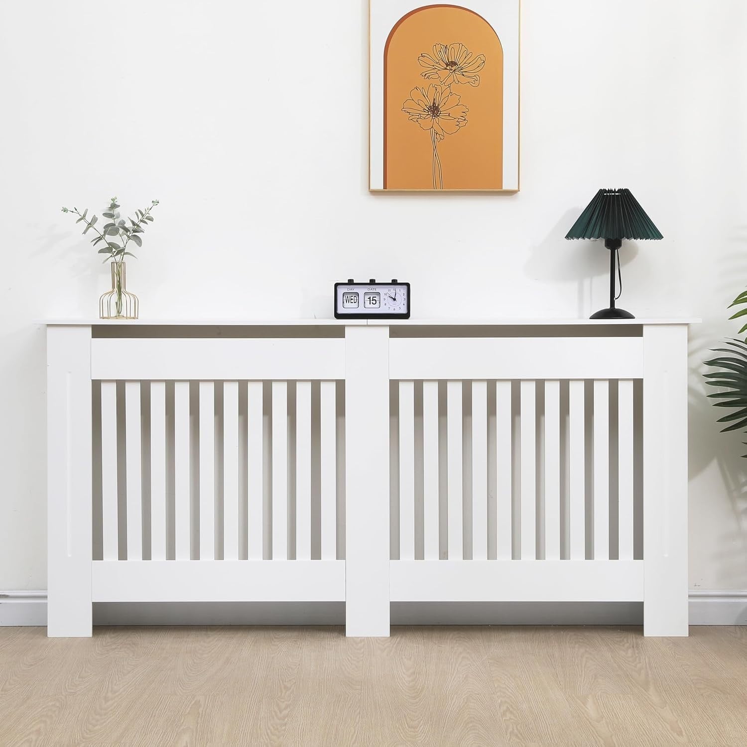 Extra Large White Radiator Cover MDF Horizontal Slatted Heater Cabinet