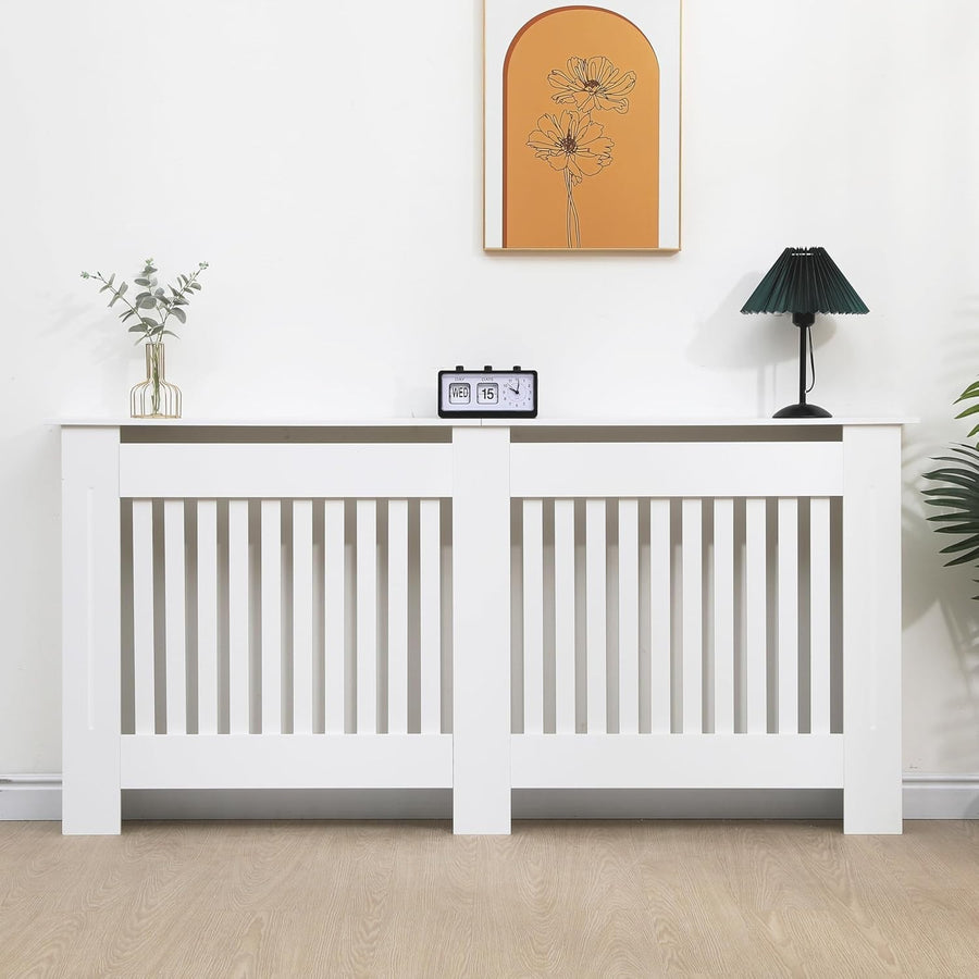 Extra Large White Radiator Cover MDF Horizontal Slatted Heater Cabinet