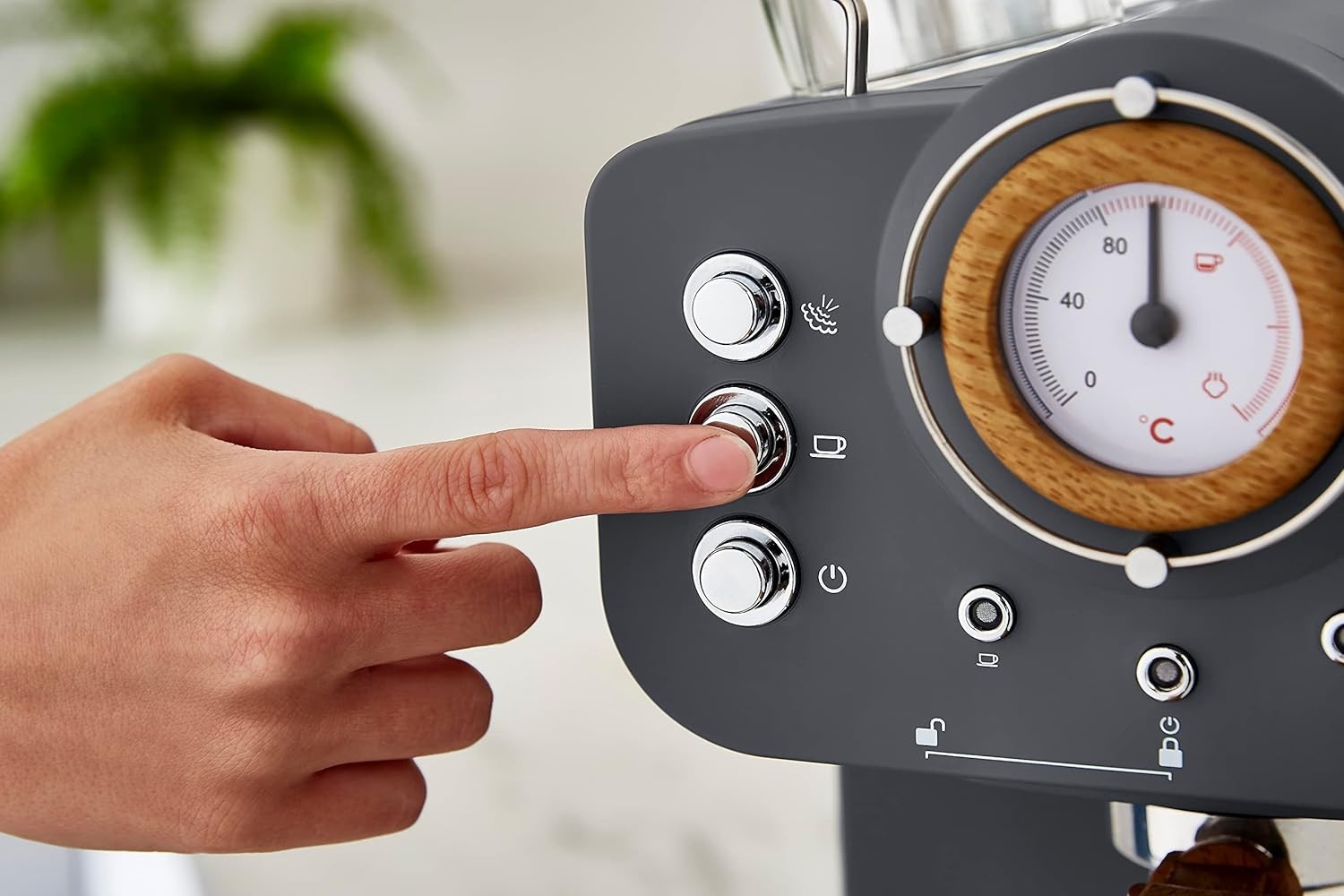 Nordic Espresso Coffee Machine 15 Bar Pressure Milk Frother 1.2L Retro Grey