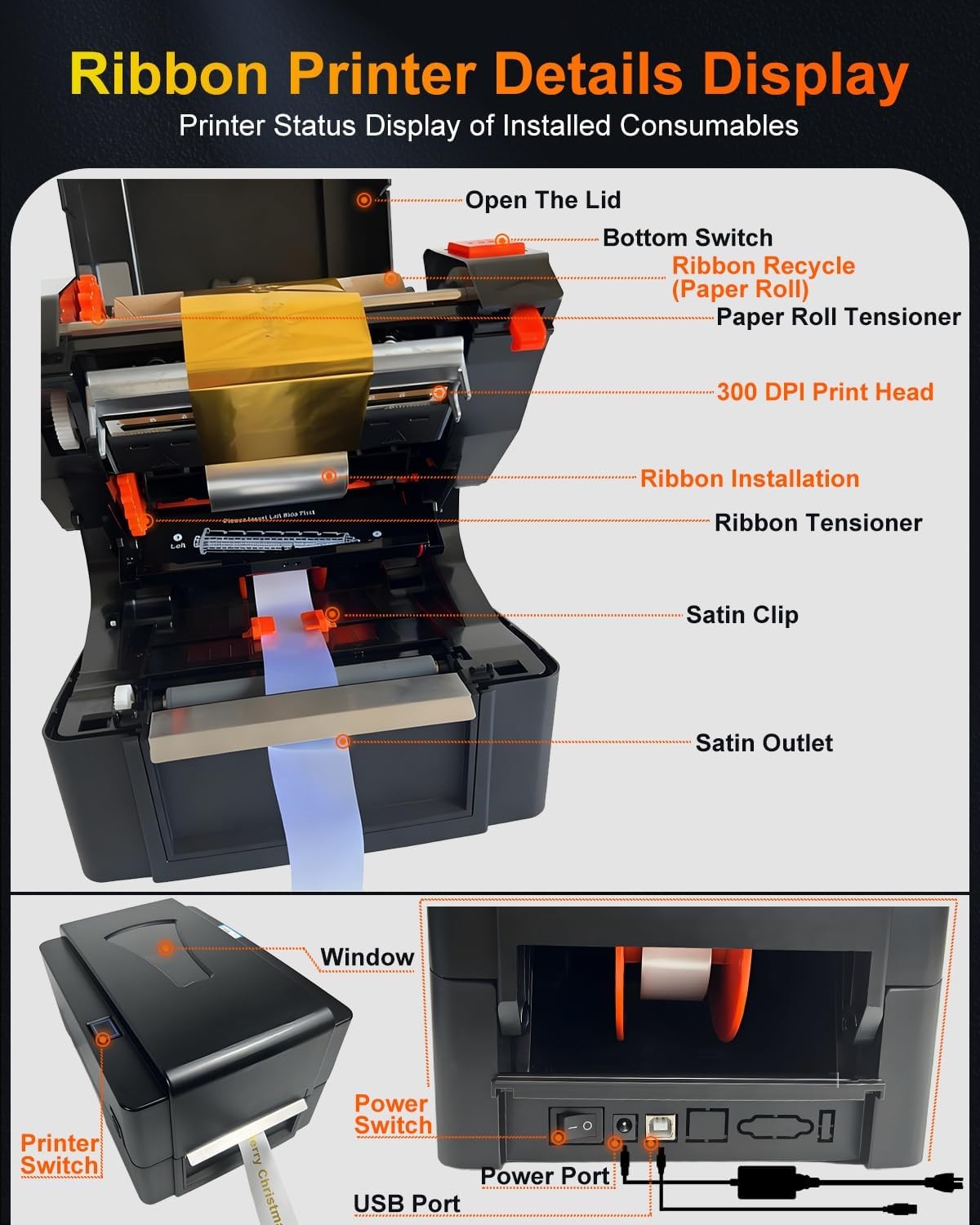 Satin Ribbon Printing Machine Bluetooth 300DPI 2–11cm Width