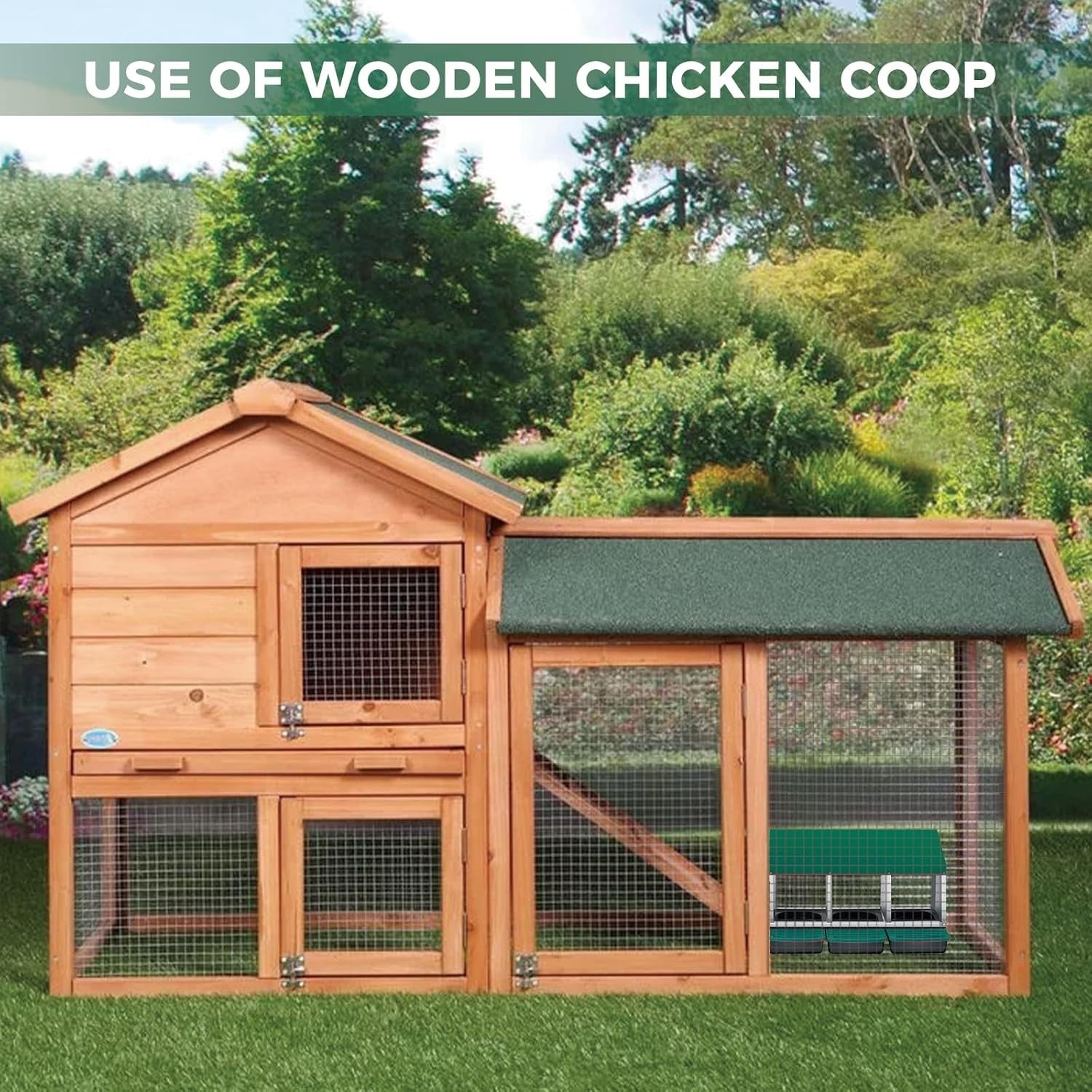 3 Chamber Galvanised Steel Chicken Nest Box Pull Out Tray Green