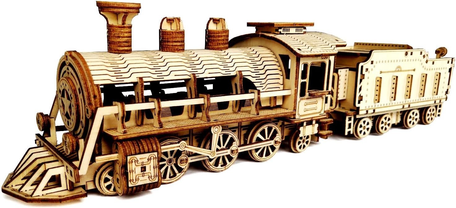 DIY 3D Wooden Train Puzzle Kit with Music & Mechanical Movement