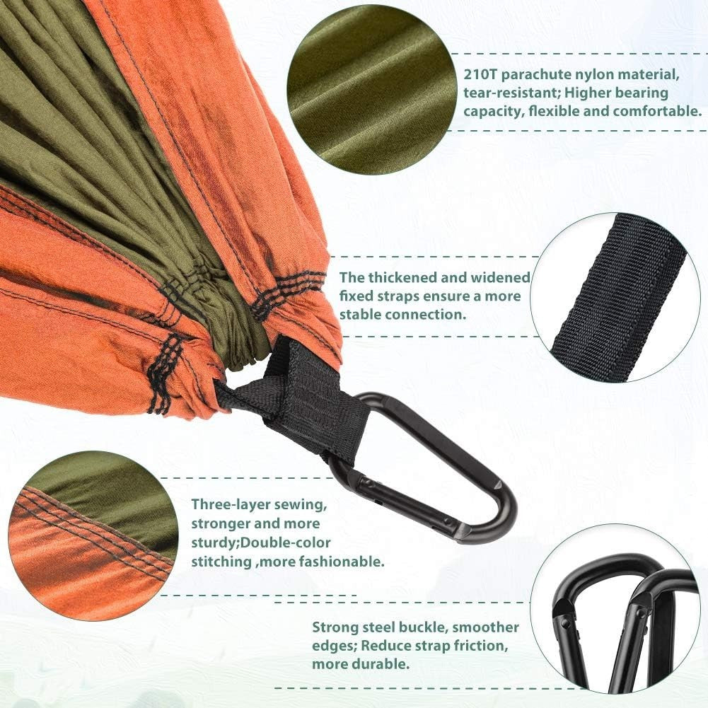 Portable Double Camping Hammock with Heavy-Duty Straps, Lightweight Nylon