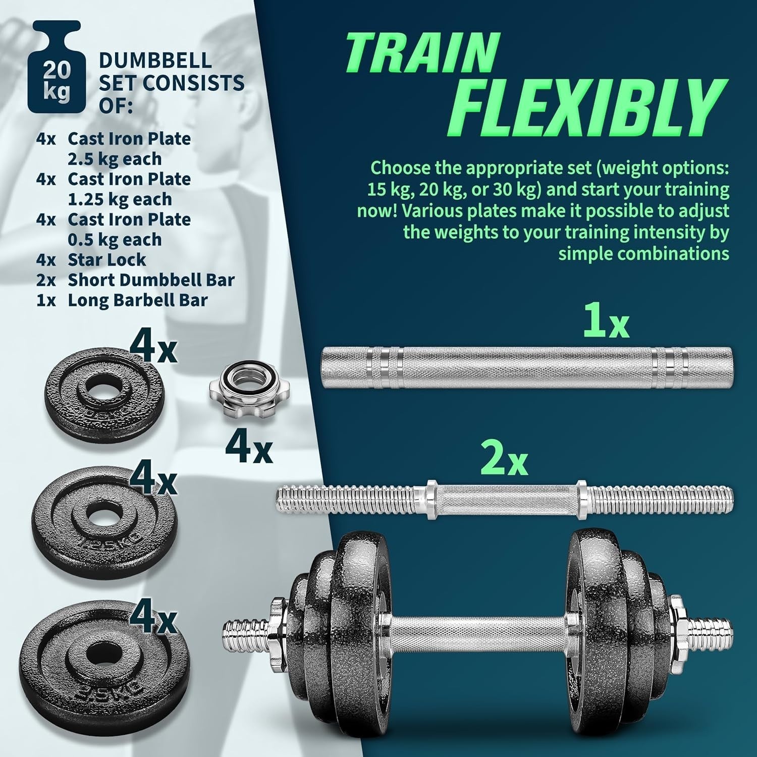 30KG 2-in-1 Free Weight Set Dumbbell Barbell Combo Spinlock Home Gym