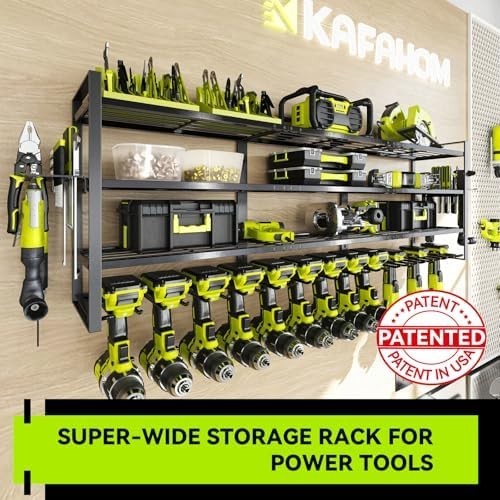 Wall Mounted Power Tool Rack 4-Tier 13 Drill Holder Black