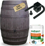 250L Rustic Oak Garden Water Butt with Tap, Diverter & Bio Cleaner