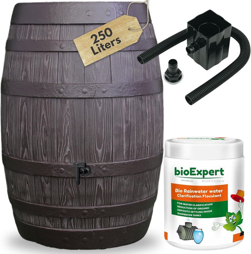 250L Rustic Oak Garden Water Butt with Tap, Diverter & Bio Cleaner