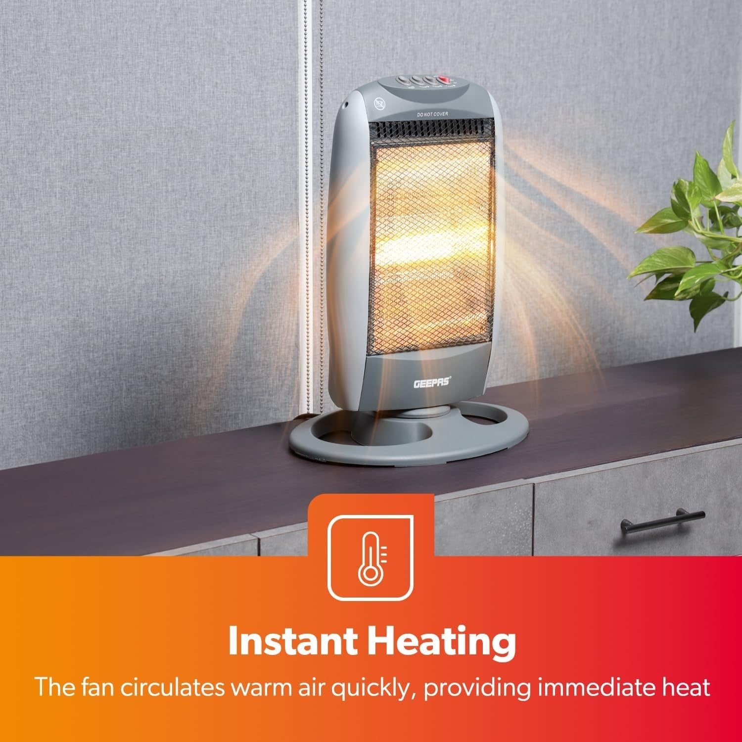 Portable 1200W Halogen Heater with Oscillation & 3 Heat Settings – Instant Home