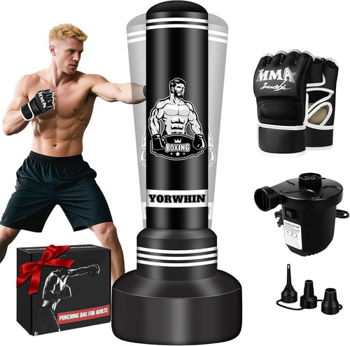 70in Standing Punch Bag Inflatable MMA Kickboxing Set Gloves Pump