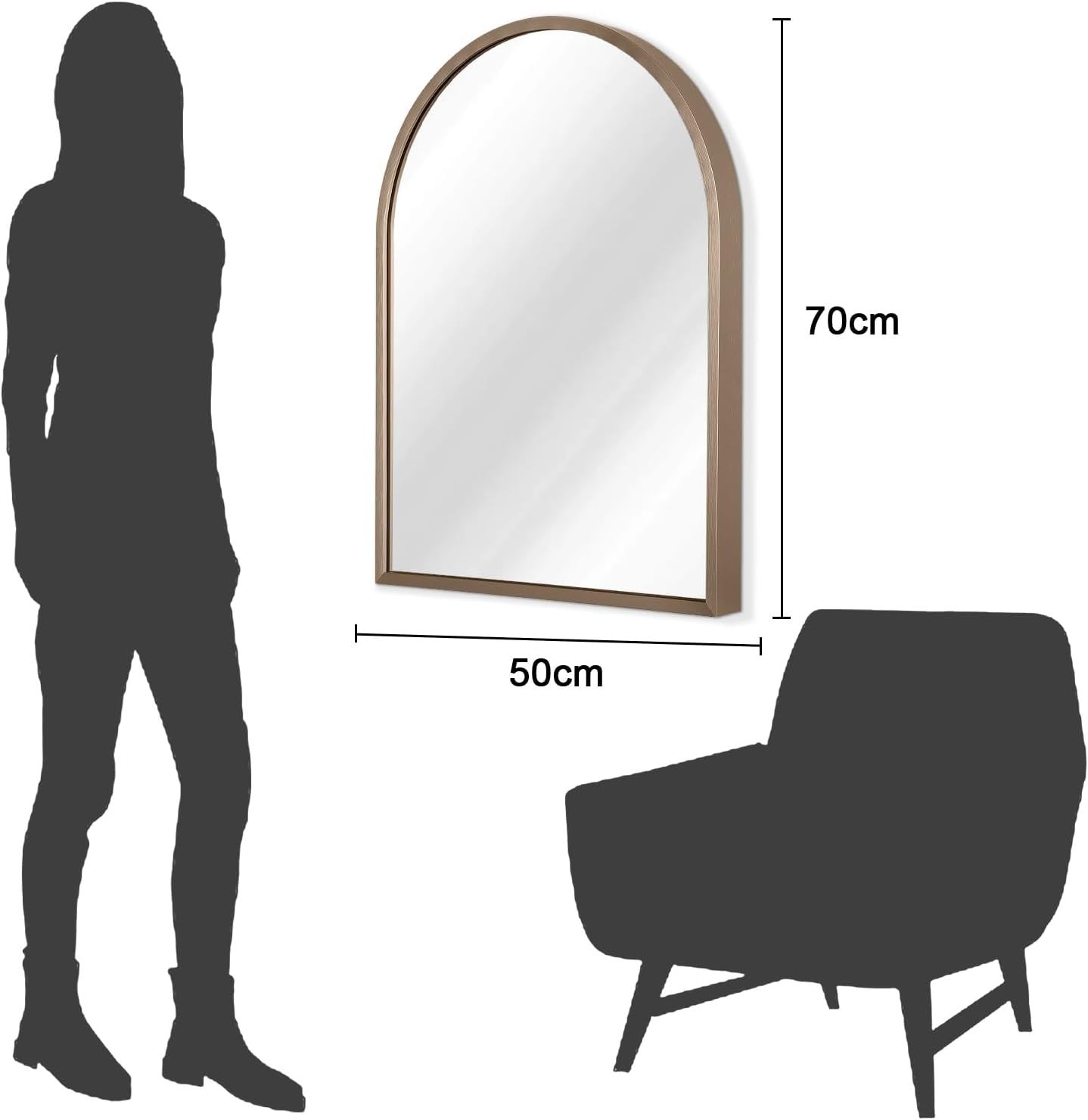 Large Arch Bathroom Wall Mirror 70x50cm Brushed Metal Frame Vanity Decor