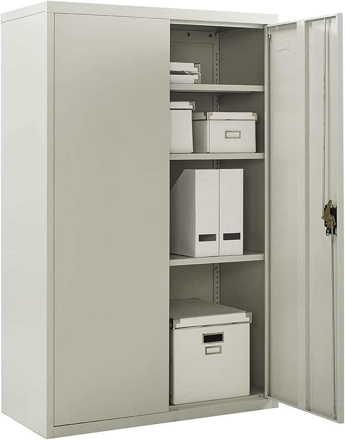 Tall Metal Storage Cabinet with Lockable Doors & Adjustable Shelves