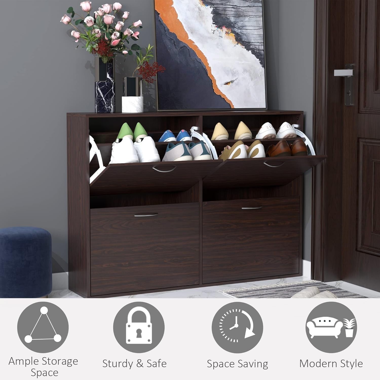 Modern 4-Drawer Shoe Cabinet Storage Unit – Slim Hallway Organiser 120x24x81cm