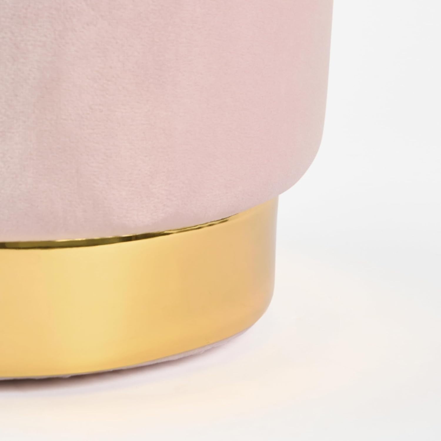 Blush Matte Velvet Ottoman Stool with Gold Metal Base – Luxury Vanity Seat