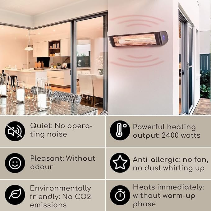 2400W Outdoor Infrared Patio Heater IP65 Smart WiFi Timer LED Display Wall Mount