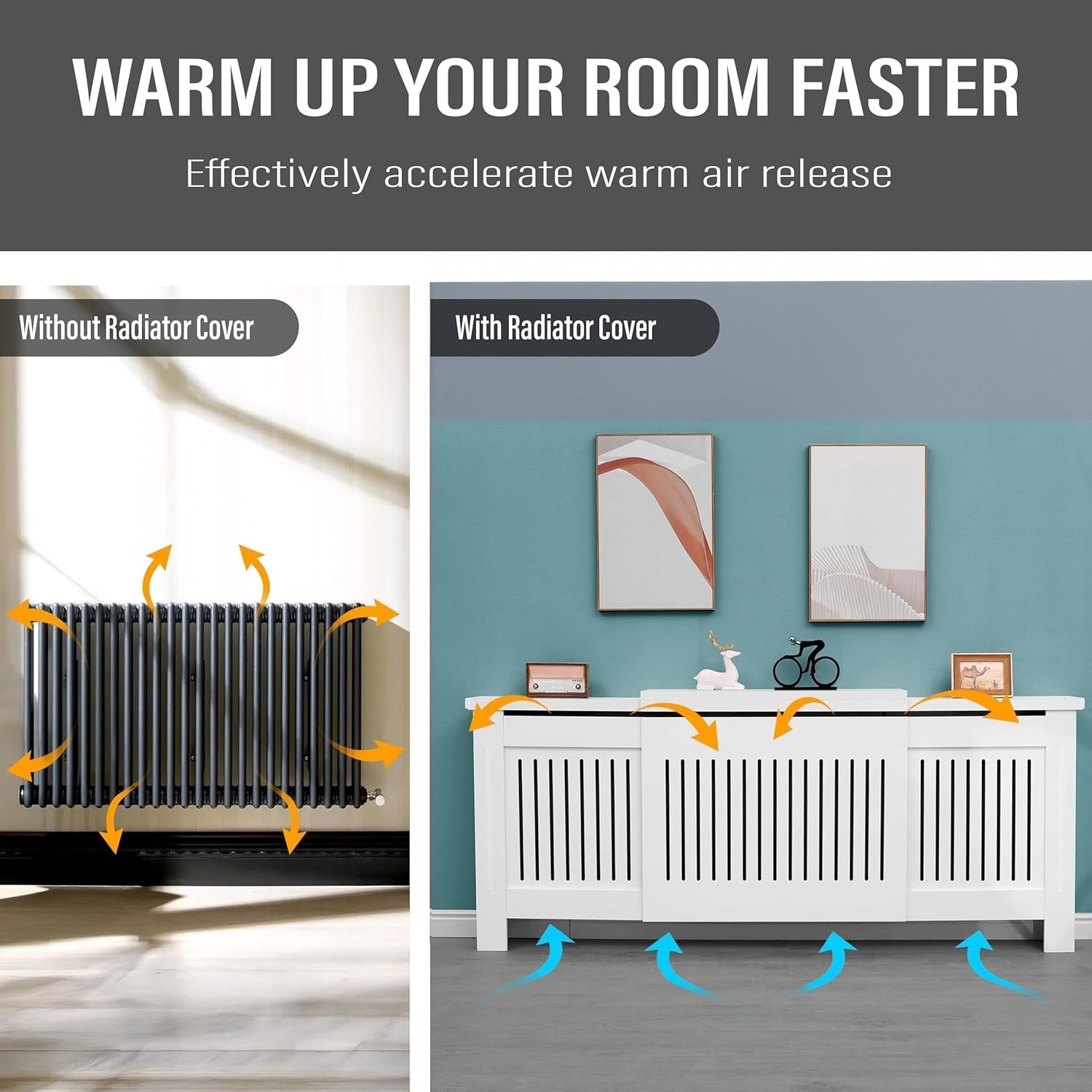 Adjustable White Radiator Cover MDF Slatted Cabinet – Modern Design