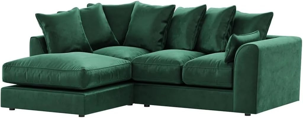 Green Velvet 4 Seater L Shape Corner Sofa with Footstool – Plush Memory Foam
