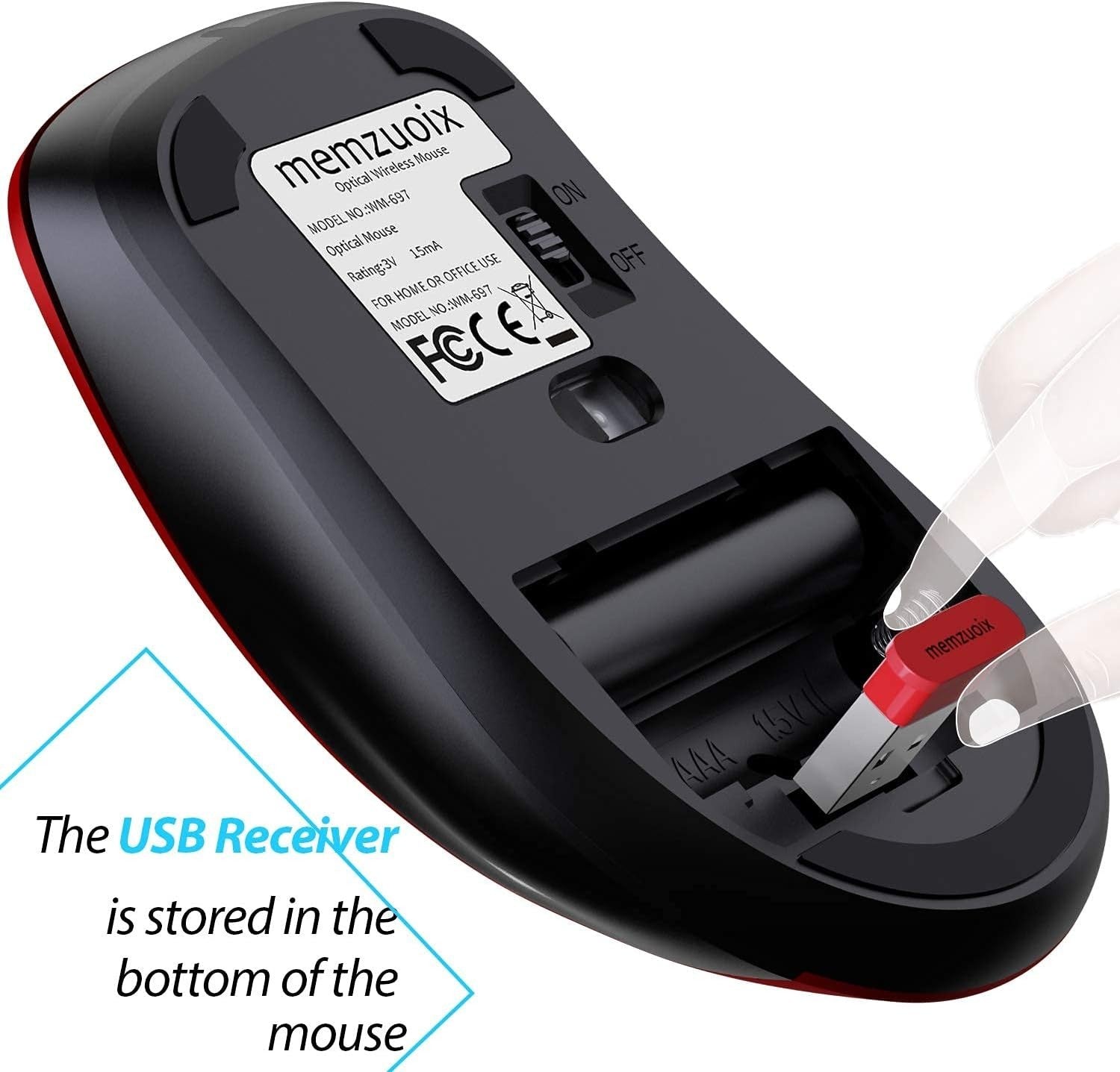 Red 2.4G Wireless Mouse 1400 DPI USB 5 Button Ergonomic Laptop