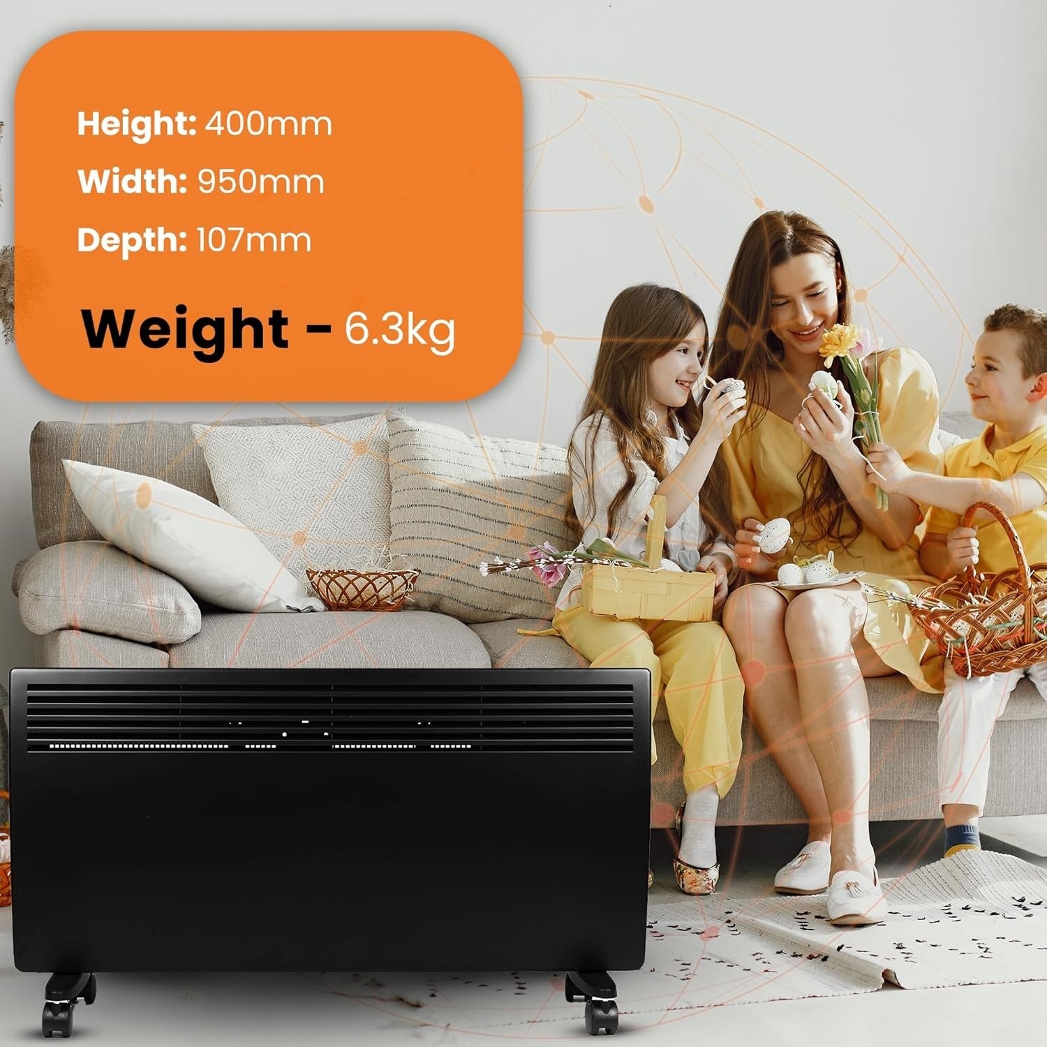 1500W Energy Efficient Wall & Floor Heater | Programmable Timer, IP24 Bathroom S