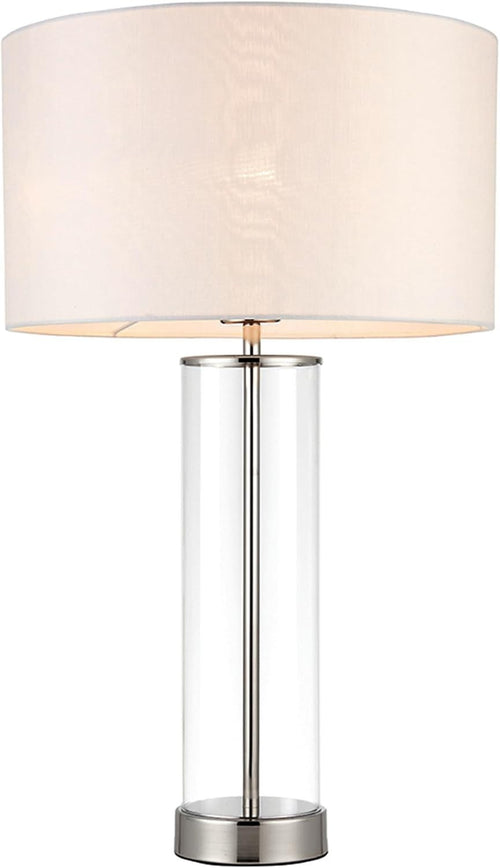 Dimmable Touch Table Lamp with White Fabric Shade & Clear Glass Base
