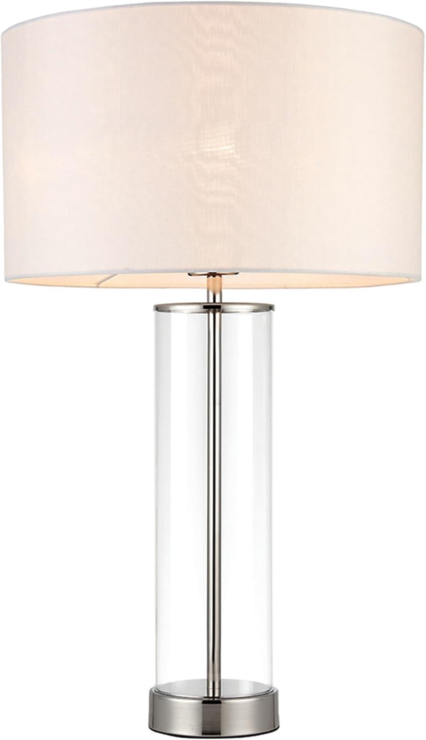 Dimmable Touch Table Lamp with White Fabric Shade & Clear Glass Base