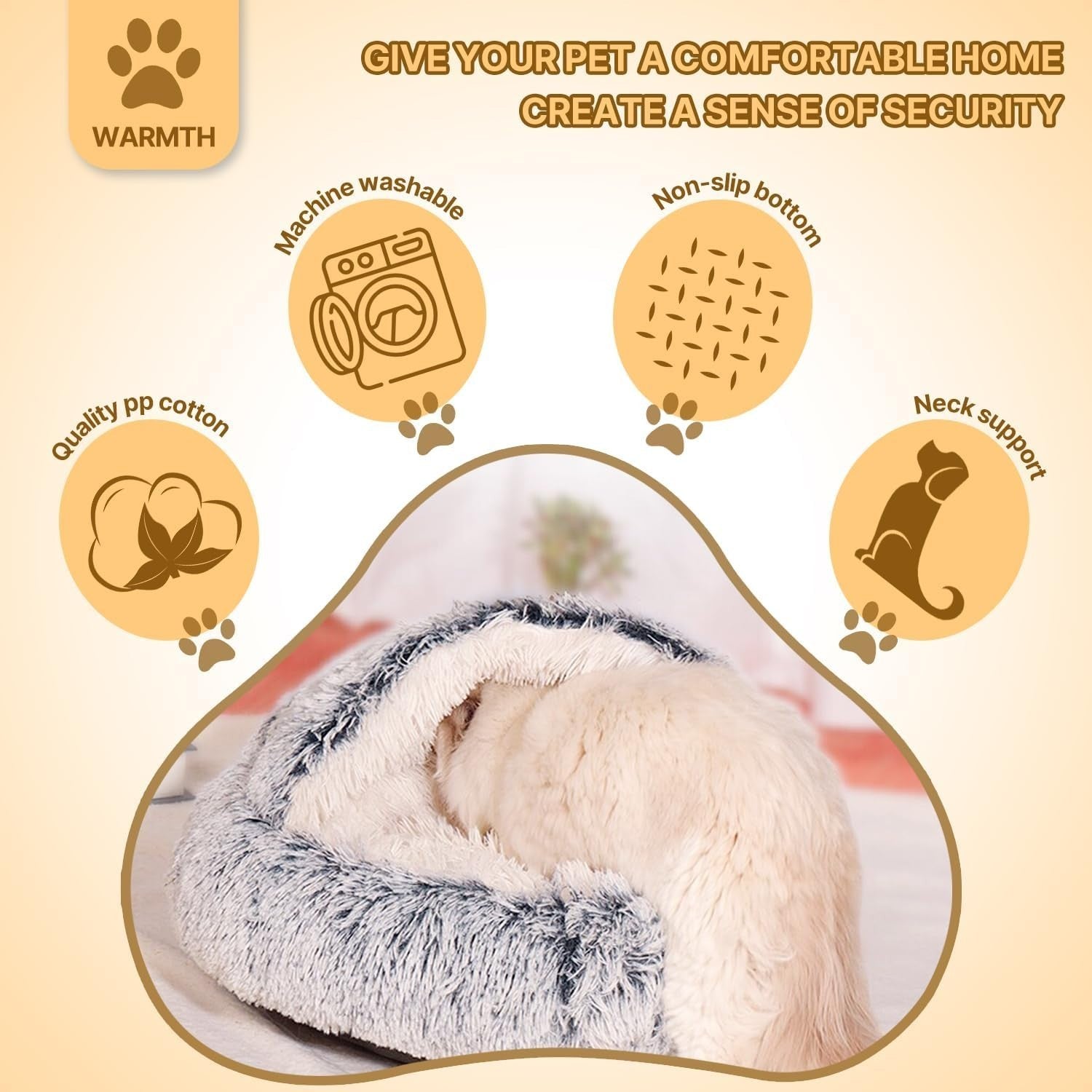 Calming Donut Cave Dog Bed 65cm Plush Washable Anti Anxiety
