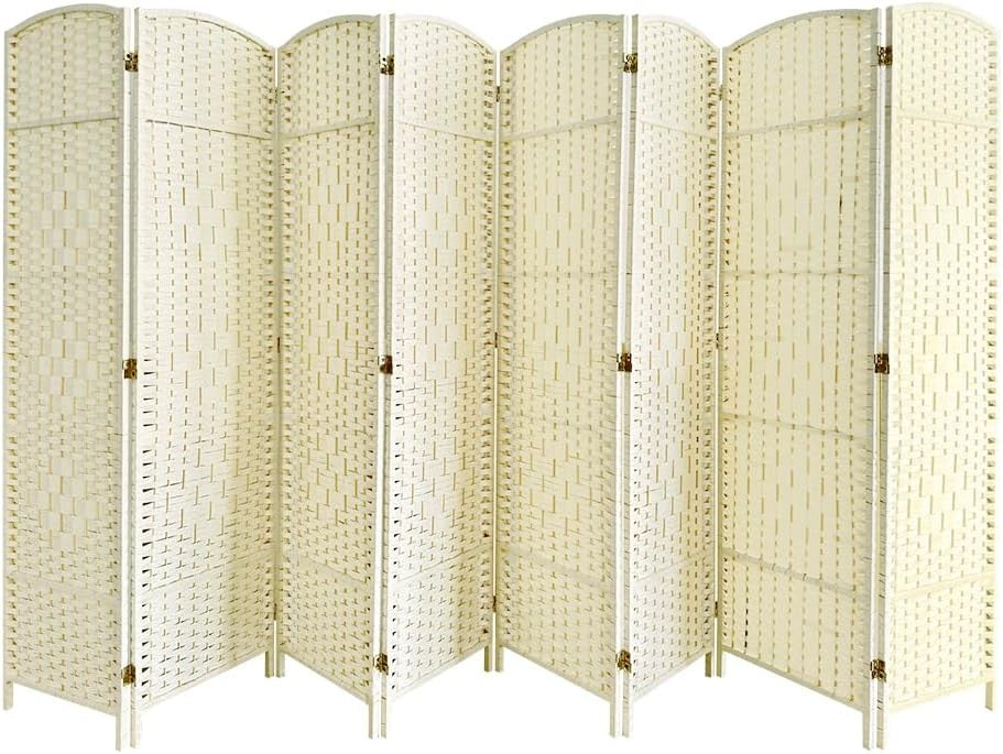 8 Panel Beige Wicker Folding Room Divider Handwoven Privacy Screen 180cm